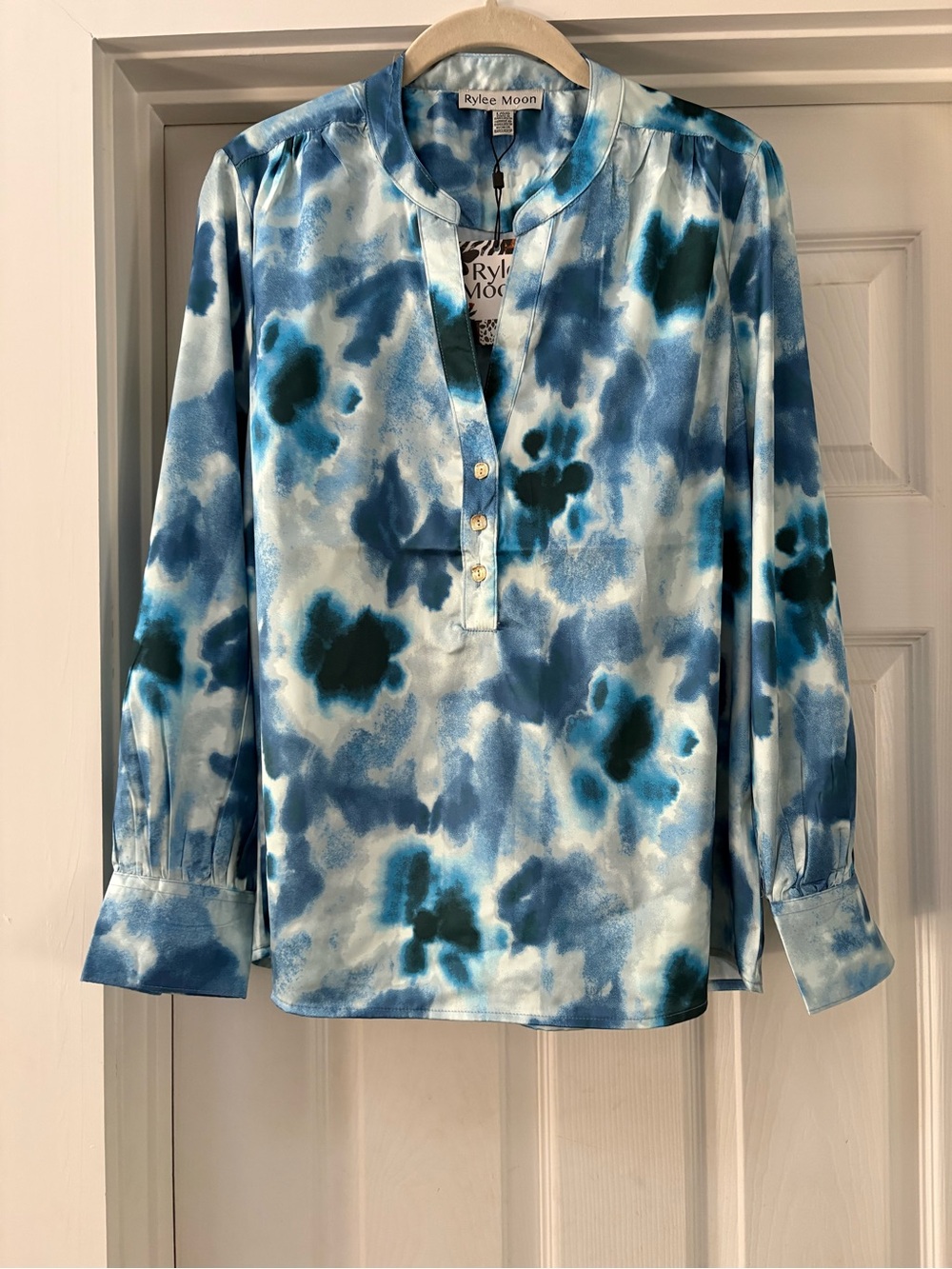 Rylee Moon Blue Teal Watercolor Blouse
